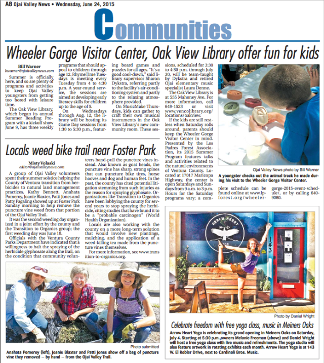 OVN article June 24, 2015 Locals weed bike trail near Foster Park